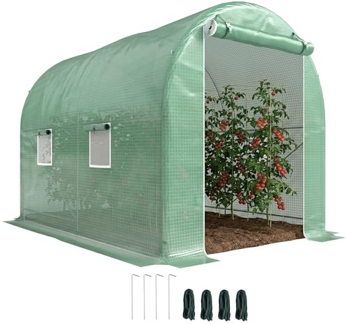 Outsunny Serre de Jardin Tunnel Surface Sol 6 m² 3L x 2l x 2,10H m châssis Tubulaire renforcé Porte zippée 4 fenêtres enroulables Cadre en métal Vert
