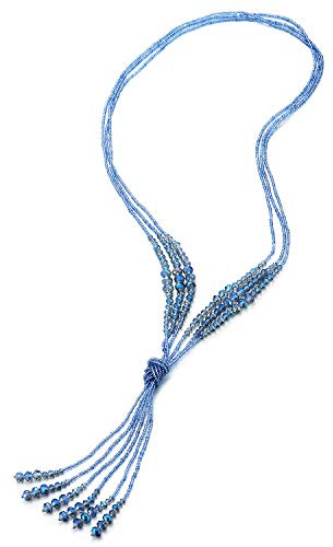 COOLSTEELANDBEYOND Bohe Chic Lariat Halskette Statement Franse Quaste Anhänger Kristall Perlen DREI Stränge Lange Kette Y-Form