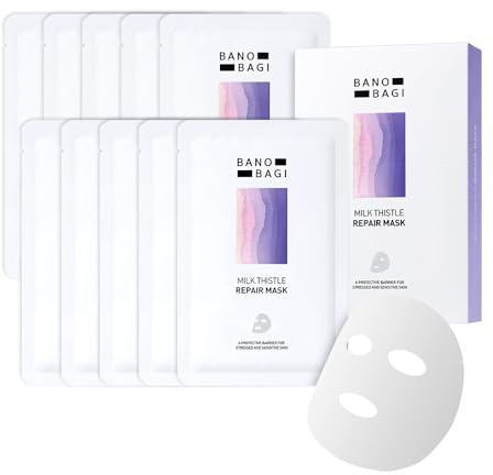 Banobagi Milk Thistle Repair Face Mask – Korean Skin Care with Centella, Hyaluronic Acid & Adenosine | Hydrating & Soothing Sheet Mask for Sensitive Skin, Fragrance-Free, 10EA