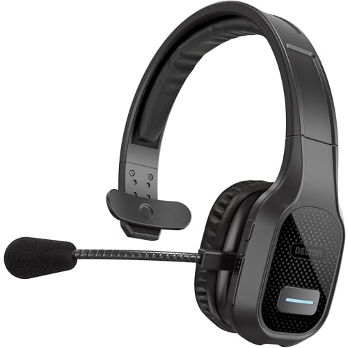 Delton Casque sans fil Bluetooth pour ordinateur avec microphone antibruit, 35 heures de conversation, casque sans fil pour ordinateur, téléphone portable, conducteurs, bureau, centre d'appel, noir