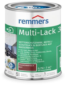 Remmers Multi-Lack 3in1 skandinavisch rot, 0,75 Liter, Wetterschutzfarbe, Metallschutzlack & Buntlack auf Wasserbasis für Holz, Metall & PVC