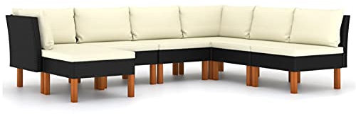 Tidyard 7-TLG. Garten-Lounge-Set mit Kissen Gartensofa Terrassensofa Balkonsofa Rattan-Sofa Lounge-Set Loungesofa Gartengarnitur Sofagarnitur Gartengruppe Sitzgarnitur Gartenmöbel Poly Rattan Schwarz