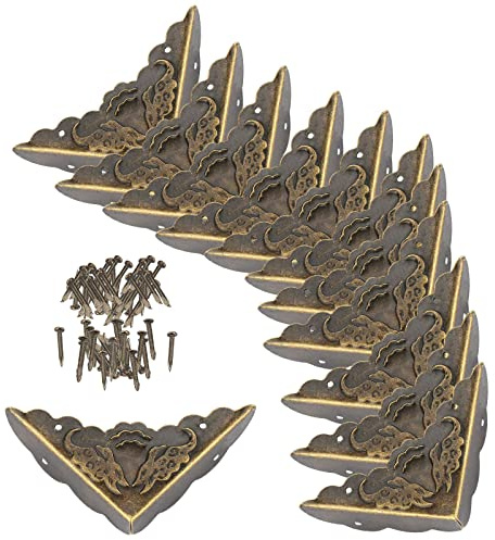 12 Stück Metall Antike Bronze Kantenschutz, Metall-Schutzhülsen, Vintage-Bronze-Eisen-Ecken-Dekorationsschutz, Schutzvorrichtungen für Holzkisten-Kanten Tischschränke, Kofferecken
