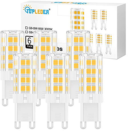 TopLeder G9 LED Bulbs 6-Pack, 5W 450LM LED Light Bulbs, Warm White 3000K, No Flicker Non-Dimmable, 40W Halogen Bulb Equivalent, Energy Saving G9 Bulb