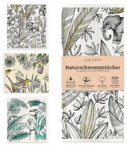 Ligarti Schwammtücher aus Holz (100% öko & waschbar) 3er Set Spültücher nachhaltig kompostierbar I Allzwecktücher für den Haushalt Made in Germany I Spüllappen, Spülschwamm kompostierbar