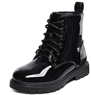 DREAM PAIRS Kids Girls Black Patent Zip Lace Up School Ankle Boots,Size 13 Little Kid,Black,KBO211