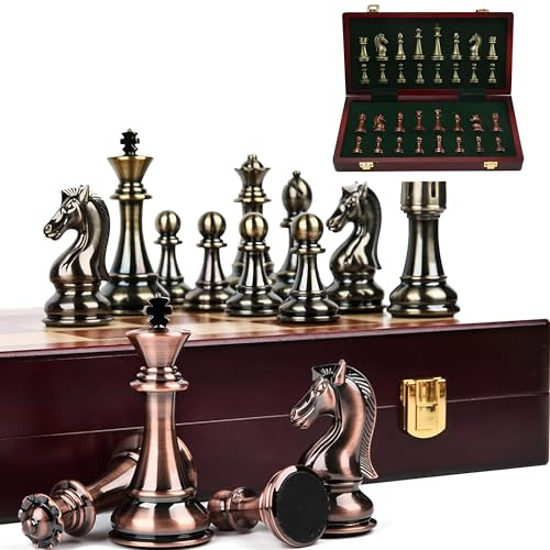 MZSX Jeu d'échecs Pliable, Metal pur, prime de luxe, Jeux d'echec Chess Echequiers Pièces Grand pour Adulte Enfants échecs, Jeux Logique Tactique pour Enfants ou Adultes, coffret cadeau