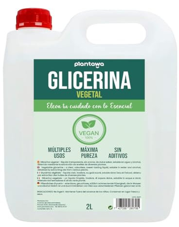 Glycérine végétale liquide 2L, qualité pharmaceutique, haute pureté, hydratant et hydratant naturel cheveux et peau,Sans parfum idéal savons,Shampooings,Crèmes,Base cosmétique artisanat, végétalien