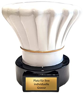 eberin Resin Pokal Küchenchef 12 cm - Koch Trophäe Award mit Wunschgravur | Individuelle Auszeichnung für Köche und Gastronomie - Hochwertige Resinfigur in Weiß, Gold & Schwarz mit Kochmütze - 0,75 kg