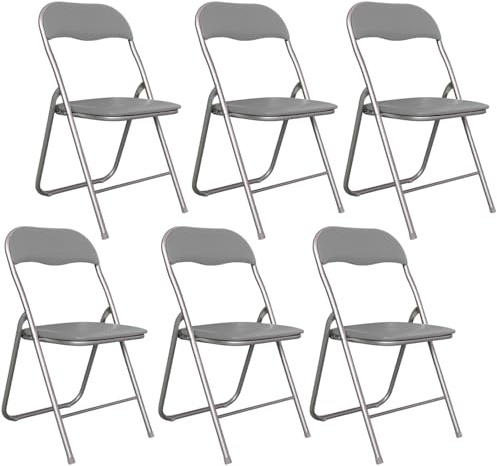 VIRSUS 6 Sedie pieghevoli Flash colore GRIGIO, misura aperta 44x47x82 cm, salvaspazio con struttura tubolare da 22 mm, seduta in PVC Imbottita e Piedi antiscivolo, per giardino, ufficio