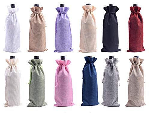 KONMAY 12 Stück Mixed Weintasche mit Kordelzug, 15x35cm Jute Weinbeutel, Wiederverwendbare Sackleinen Wein-Geschenkbeutel, Weinflaschenbeutel, Weinbeutel für Hochzeit, Party, Blindverkostung