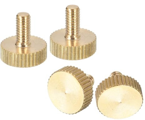 sourcing map Tornillos de pulgar moleteados M4 x 8 mm, 4 tornillos de latón totalmente roscados de cabeza moleteada plana, pernos de agarre