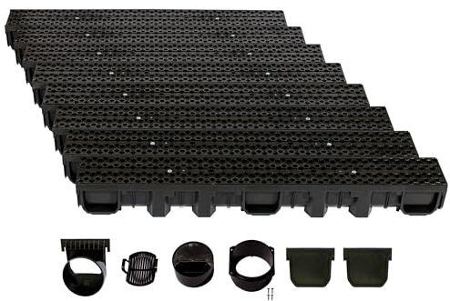 ScarMaxx - B125 - Entwässerungsrinne Set - 13 x 800 x 11,5 cm - Bodenrinne - PKW - befahrbar - Regenwasser Ablauf - Abfluss mit Gitter - Drainagekanal - Kunststoff - Designrost Bienenwabe Schwarz