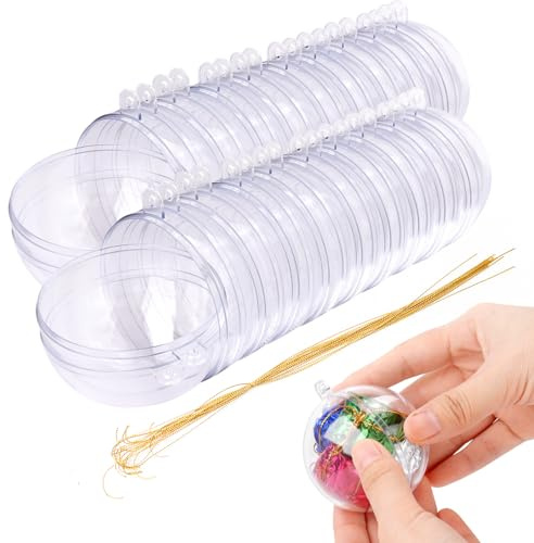 20PCS 60mm Christmas Ball Ornaments Clear Plastic Fillable Christmas Ball 2.36'' DIY Craft Ornaments,Shatterproof Xmas Tree Hanging Balls Decorations for Holiday, Wedding, Birthday, Christmas Decor