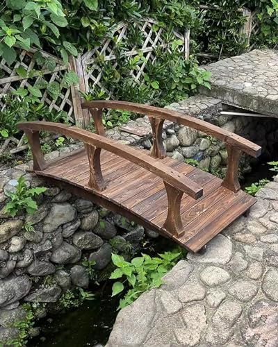ZIMGOD Gartenbrücke Außen Geschwungene Teichbrücken mit Seitengeländer, Japanische Gartenbrückendekoration für Die Terrasse im Garten, Klassischer Stegweg, Holzstegbrücke