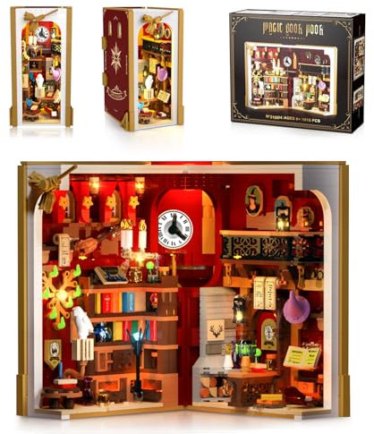 INSOON Magisches Book Nook Baukasten Set mit LED, 3,6 mm Miniatur DIY Buchstütze Spielzeug für Heimdekor und Regal Verzierung, 1015 Stück Mini Bausatz für Kind Erwachsene Jungen Mädchen ab 8 9 10+