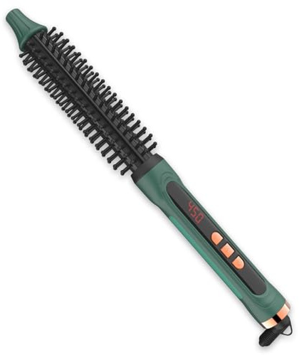 BANGMENG Mini Thermal Round Brush, 1/2 Inch Barrel Volume Heat Styling Brush for Men and Women Short Thin Curly Straight Hair, Heated Curling Iron,12 Temperature Setting (1.1 Inch with Bristles)