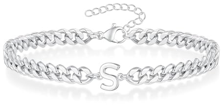 Angelra Silver Initial Cuban Link Chain Bracelets for Men Christmas Gifts - Meaningful Letter Bracelet for Women, Unique Father's Day Gifts for Husband Dad Grandpa Brother Friend