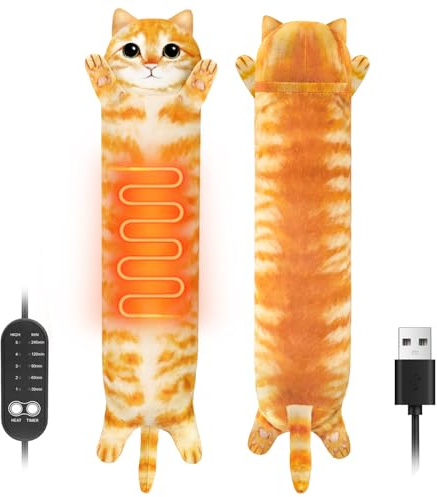 Electric Heat Pad for Period, Back Pain Relief - Menstrual Heating Heated Pad USB Powered - Cat Plush Portable Stuffed Animal - Funny Women Teenage Girls Mum Cat Lovers Birthday Gifts