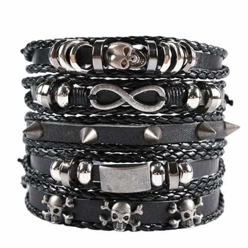 GETFACAI 5 PCS Studded Bracelet, Emo Accessories, Emo Bracelet, Adjustable Rock Accessories for Men and Women, Piked Leather Cuff Bracelets, Wrap Wrist Cuffs Perfect for Concerts, Parties, Halloween