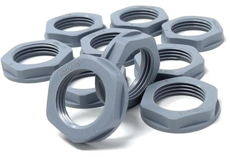 M20 20mm Nylon Kontermutter (Polyamid), 10 Stück - Langlebige, leichte Befestigungslösung (Grau)