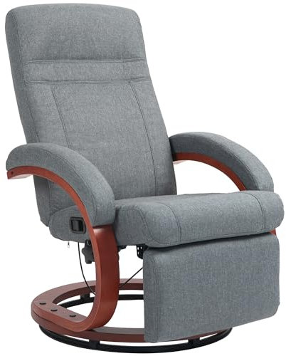 HOMCOM Relaxsessel Fernsehsessel mit Liegefunktion, Armlehne aus Holz, Drehbarer Ruhesessel TV-Sessel mit Verstellbarer Rückenlehne, Liegesessel, Stoff, Grau