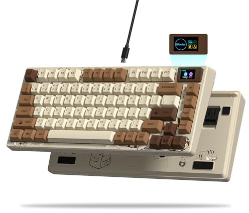 LQXQ SK80 Mechanische Tastatur 75%, Gaming Tastatur kompakte USB C, Hot-Swap-Tastatur Kanagawa Thema, Dichtung Mount RGB Custom Keyboard für Mac/Win, Kaffee-Katze