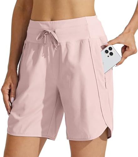 WILLIT Damen Shorts Sporthose Kurz High Waist Laufhose Sommer Laufshorts Schnelltrocknend Wanderhose Kurze Hose Sport Fitness Running mit Taschen 7 Rosa L