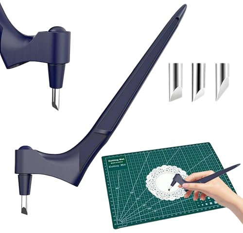 LUMOOM Set Di Coltelli Da Artigianato In Acciaio Inox 360 Gradi Di Precisione Con 3 Lame Di Ricambio 1 Tappetino Da Taglio Utensili Per DIY Scrapbooking Modellismo (Blu Scuro)