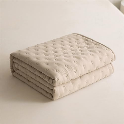 Highdi Fashion Solid Color Bed Throws Quilted Bedspreads,Lightweight Patchwork Quilt Comforter Single Double,Cotton Throw Summer Quilt,Quilted Blanket for All Seasons (Beige,180x200cm)