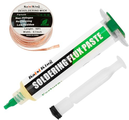 Kaisiking Solder Flux Solder Wick for Electronics Soldering, No Clean Soldering Flux for PCB, SMD & DIY Projects, 0.1 Braided Copper Desoldering Wick & 10cc Flux Paste