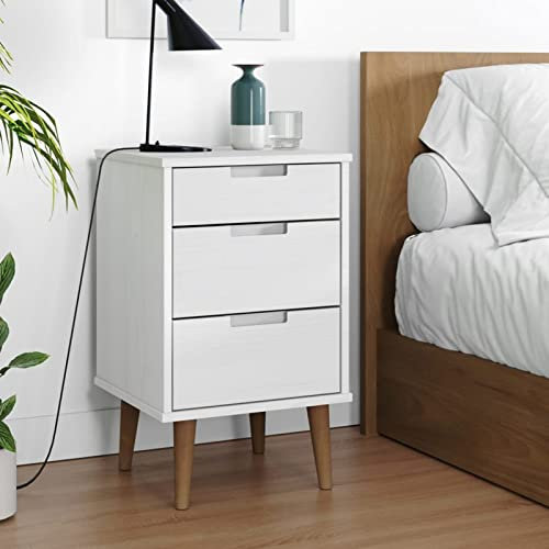 Xichuzi Nachttisch, Nachtschrank, Nachtkonsole, Bedside Tables, Nachtkästchen, Beistellschrank, Nachtkommode, Nightstand, Weiß 40x35x65 cm Massivholz Kiefer