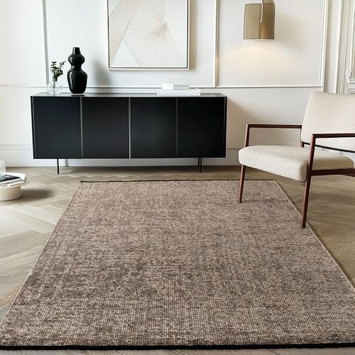 Carpetsale24 Baumwolle Teppich Braun 120x170 cm Waschbar, Boho-Stil, Vintage Kelim, Kurzflor, rutschfest & Weich, Einfarbig Meliert, Für Wohnzimmer, Schlafzimmer, Büro & Küche