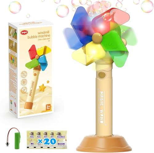 Machine à Bulles Automatique,Jouet Soufflante à Bulles pour Enfants 3 4 5 6 Ans，1500+ Bulles/Min avec Solution à Bulles * 2,Machine à Bulles Arc-en-Ciel Portable pour extérieur/fête/Mariage (Yellow)