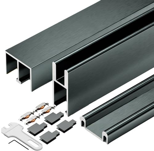 Peakjune Rail Porte Coulissante Double,Kit Porte Coulissante,Rail Porte Coulissante Placard,Quincaillerie De Porte Coulissante Kit,Rail Et roulettes for Porte Coulissante DissimuléE,Voie Double