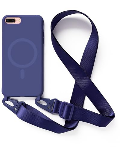JMstore Handykette Kompatibel mit iPhone 8 Plus/7 Plus/6s Plus/6 Plus Hülle mit Band, Magnetische Stossfest Silikon Hülle Verstellbarer Halskette Handyhülle -Blau