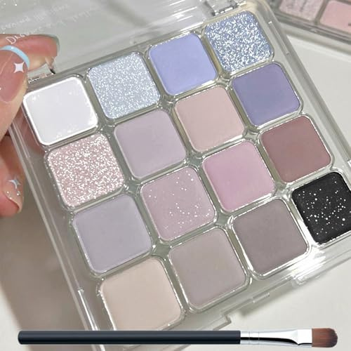 16-Color Eyeshadow Palette with Matte & Glitter Finishes – Pink, Purple & Silver Tones – Long Lasting Blendable Pressed Powder Soft Glam Eye Makeup for Women（03）