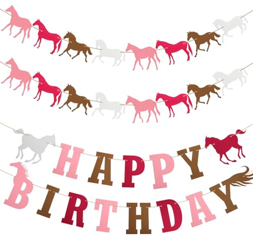 HENGBIRD 3 Stück Pferde Geburtstagsdeko Happy Birthday Banner Pferde Girlande Happy Birthday Girlande PartyzubehöR, Pferderennen-Party, Reitsport Motto, Geburtstag, Geburtstagsdekorationen, Babyparty