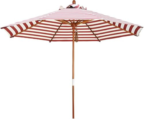 Parasol De Jardin Extetieur plage autoportant 210 cm, rayé, 270 cm, mât en bois de 38 mm, 8 baleines, pare-soleil pour terrasse, piscine, rouge et rayures