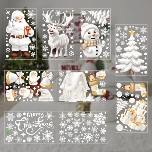 YOUZMY Immagini natalizie per finestre autoadesive, 190 pezzi adesivi invernali per finestre Immagini natalizie per Finestre Fiocchi di neve Decorazione per finestre, Adesivi per finestre (C)