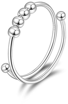SILBERTALE 925 Sterling Silber Spinner Ring Angst Anxiety Anti Stress Ringe 5|8|10 Rotierende Beads Dekompressionsring Verstellbar Ring Größe 55 bis 60