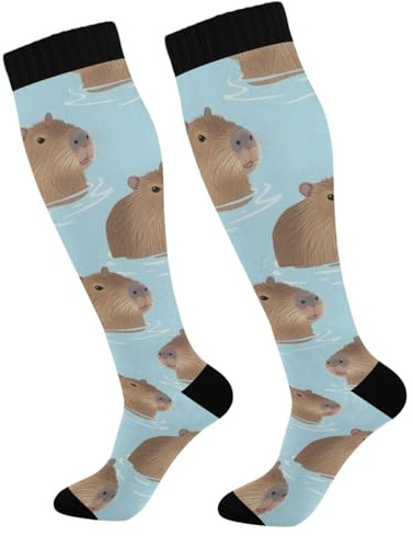 Patrón De Agua De Capybara Calcetines De Compresión Calcetines De Viaje Médica Calcetín Alto Hasta La Rodilla Para Soporte Varicosas Enfermera Atletismo 1 Par 50Cm