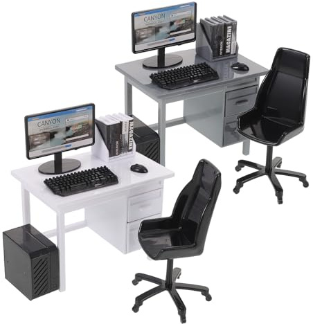 Toyvian 2 Sets Miniatur-computertisch-Set, 1:12 Bürotisch, Miniatur-puppenhausmöbel-zubehör, Mini-möbel-spielzimmer-bürozubehör für Kinder-rollenspielzeug