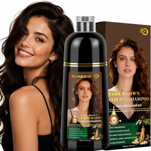 Hair Dye Shampoo 3-i-1, 500 ml Hårfärgsschampo mot Grått Hår, Svart Hårfärg Schampo för Män och Kvinnor, Omedelbar Hårfärg på Minuter, Färgningsschampo med Naturliga Ingredienser (Djupsvart)