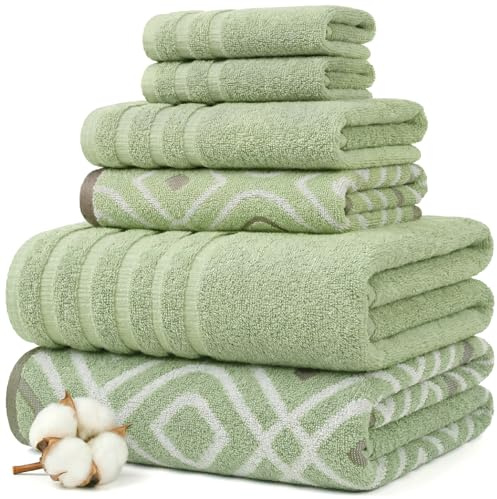 Amrapur Overseas Modern Threads Handtuch-Set, 6-teilig, Oxford-Streifen, Jacquard/einfarbig, ultraweich, 500 g/m², 100% gekämmte Baumwolle, Salbeigrün