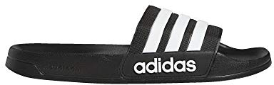 adidas Men's Adilette Shower Slide Sandal, White/Black, 10 M US
