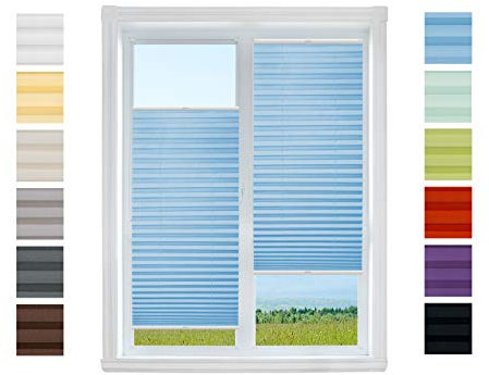 Plissee Rollo NACH MAß zum Anschrauben | TOP QUALITÄT Pearl Stoffkollektion | Halterungen zum Schrauben | Faltrollo Jalousie, Sichtschutz, Sonnenschutz Fenster (Lichtblau, B: 41-50cm, H: 91-110cm)