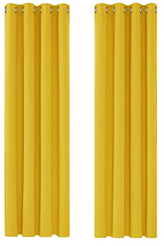 Deconovo Energy Saving Blackout Curtains Thermal Insulated Eyelet Curtains for Living Room, W52 x L63 Inch, Mellow Yellow, 1 Pair