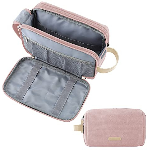 BAGSMART Toiletry Bag for Women, Cosmetic Makeup Bag Organizer, Travel Bag for Toiletries, Dopp Kit Water-resistant Shaving Bag for Accessories, Pink-Medium