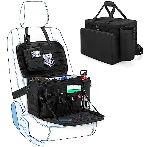Trunab Taktische Polizei Tasche mit Mehreren Fächern, Molle System | Auto-Vordersitz-Organizer Passend für Beifahrersitz, Reisetasche Militär mit Getränkehalter